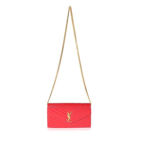 Saint Laurent Red Grain De Poudre Cassandre Chain Wallet - Picture 4 of 8